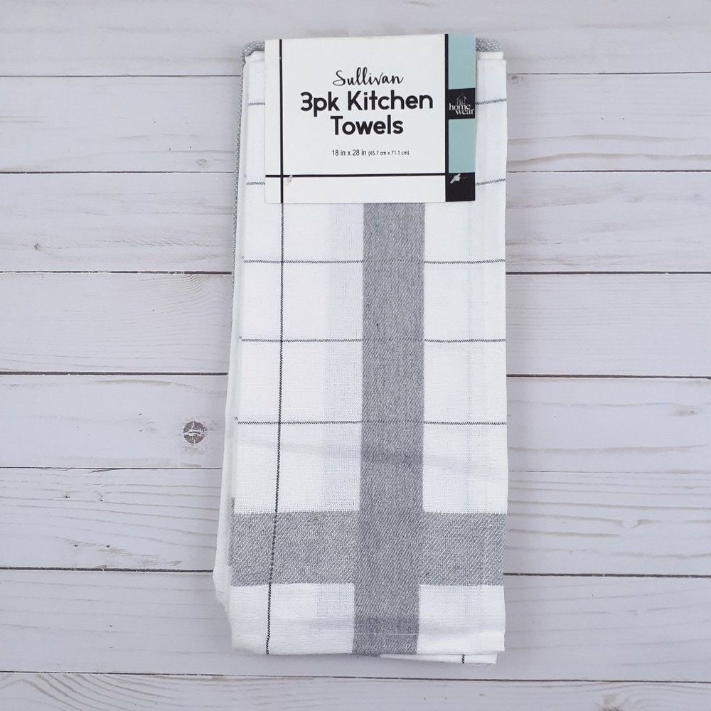 Kitchen Tea Towels Gray Stripe Set of 3